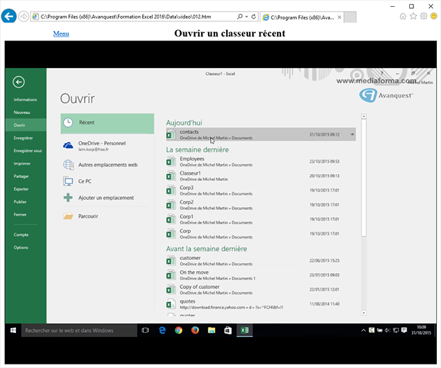 Formation à Excel 2016 [Téléchargement]