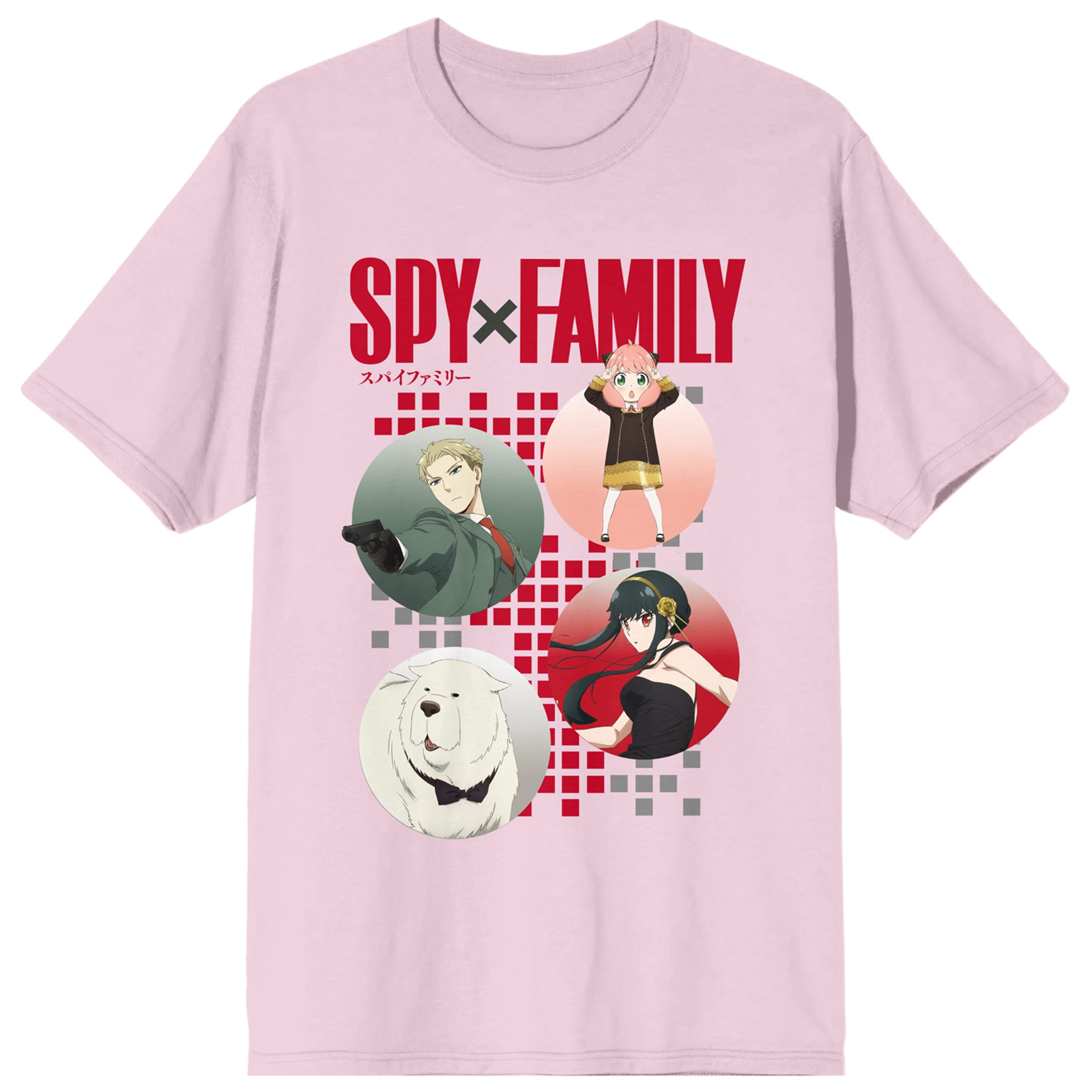 Spy X Family Forger Family Pixel Grid Crew Neck Short Sleeve Cradle Pink Women's T-Shirt