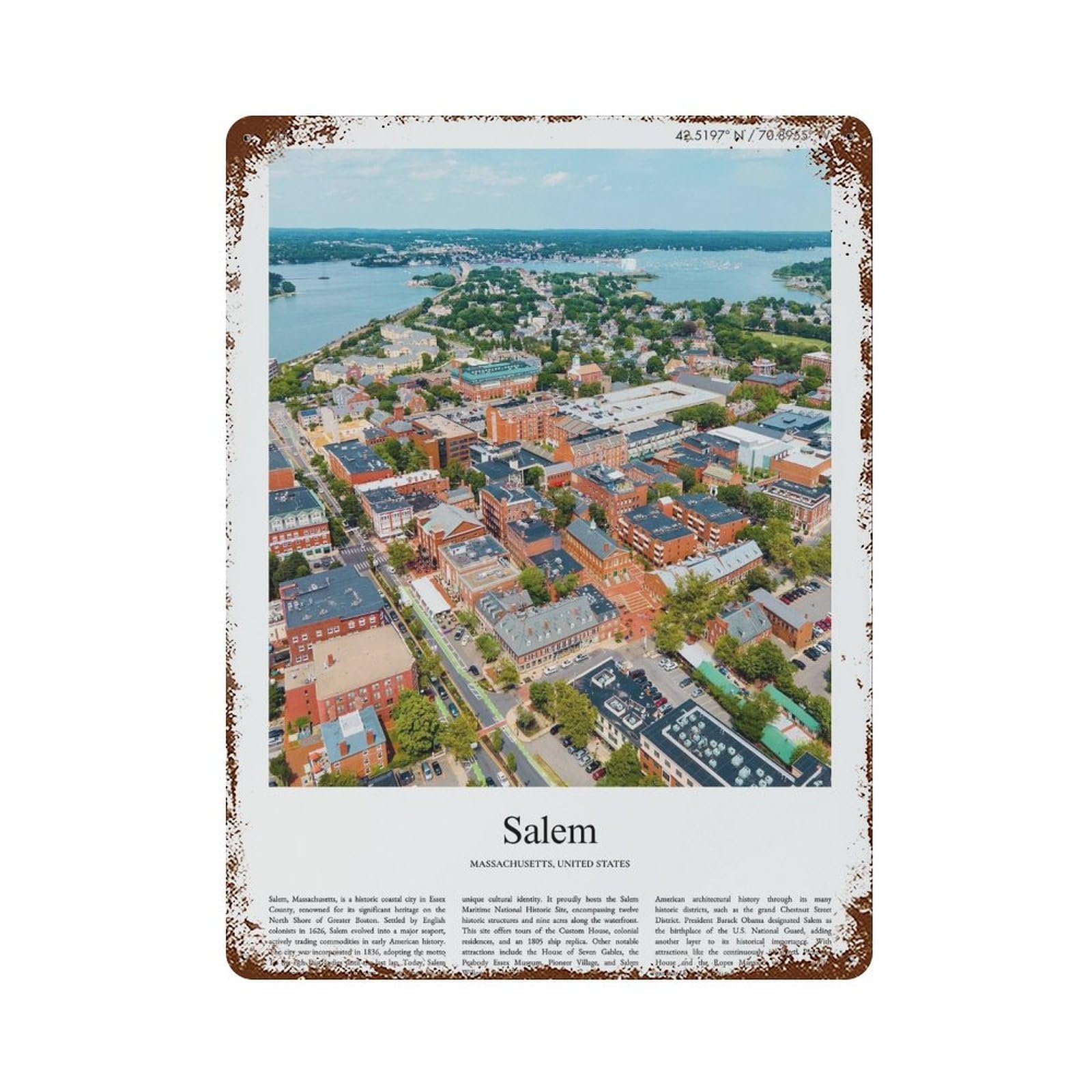 xiaoxiaoshen Salem Massachusetts, United States, USA City Scenery Wall Decor Art Metal Tin Poster Modern Home Decor Art Home Bar Shop Decorations Vintage Sign 40x30cm