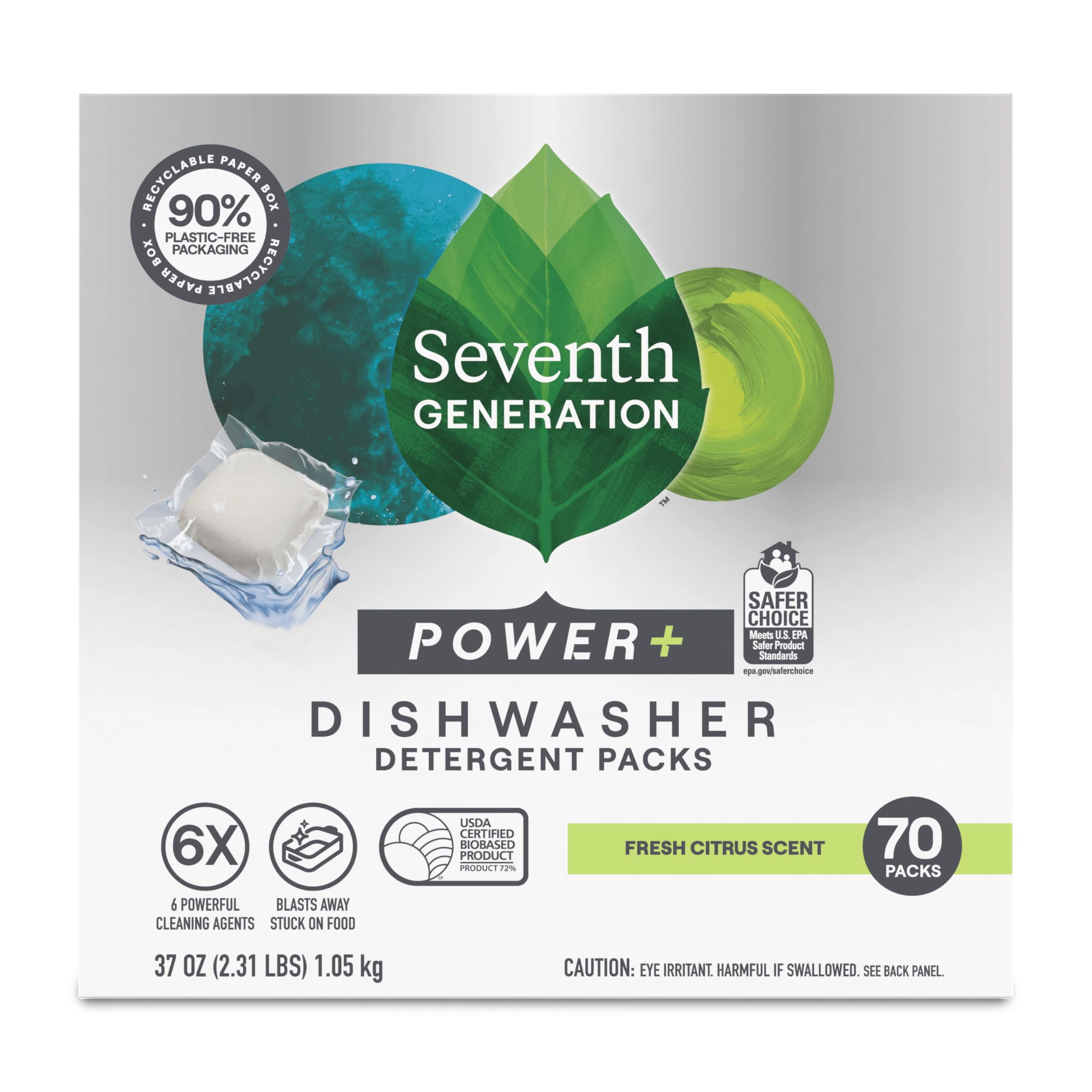 Seventh Generation Power+ Dishwasher Detergent, Fresh Citrus, 70 Count