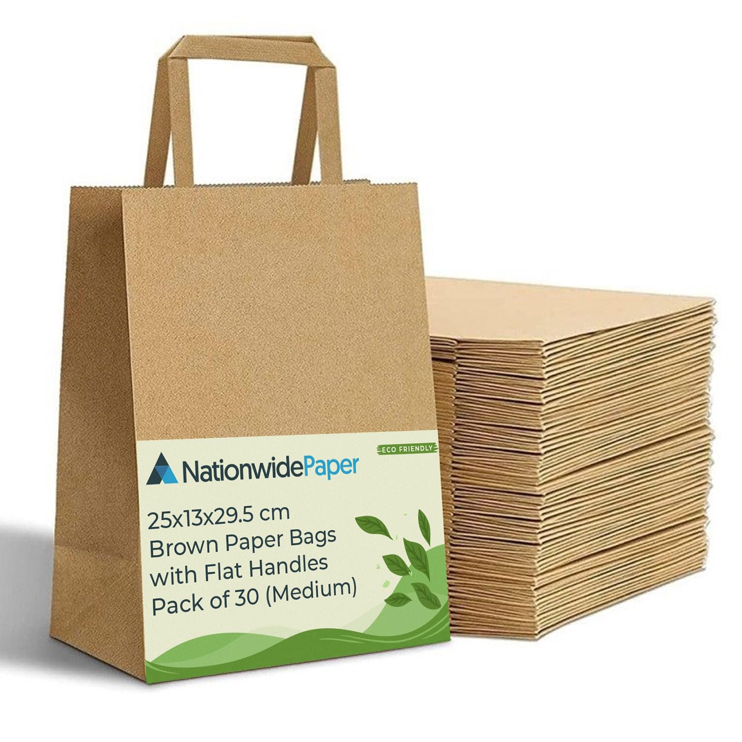 Brown Paper Bags, Party Bags, Retail Takeaway Kraft Paper Bags with Handles, 80 GSM Super Strong, Medium 50 Pcs - 25x13x30cm