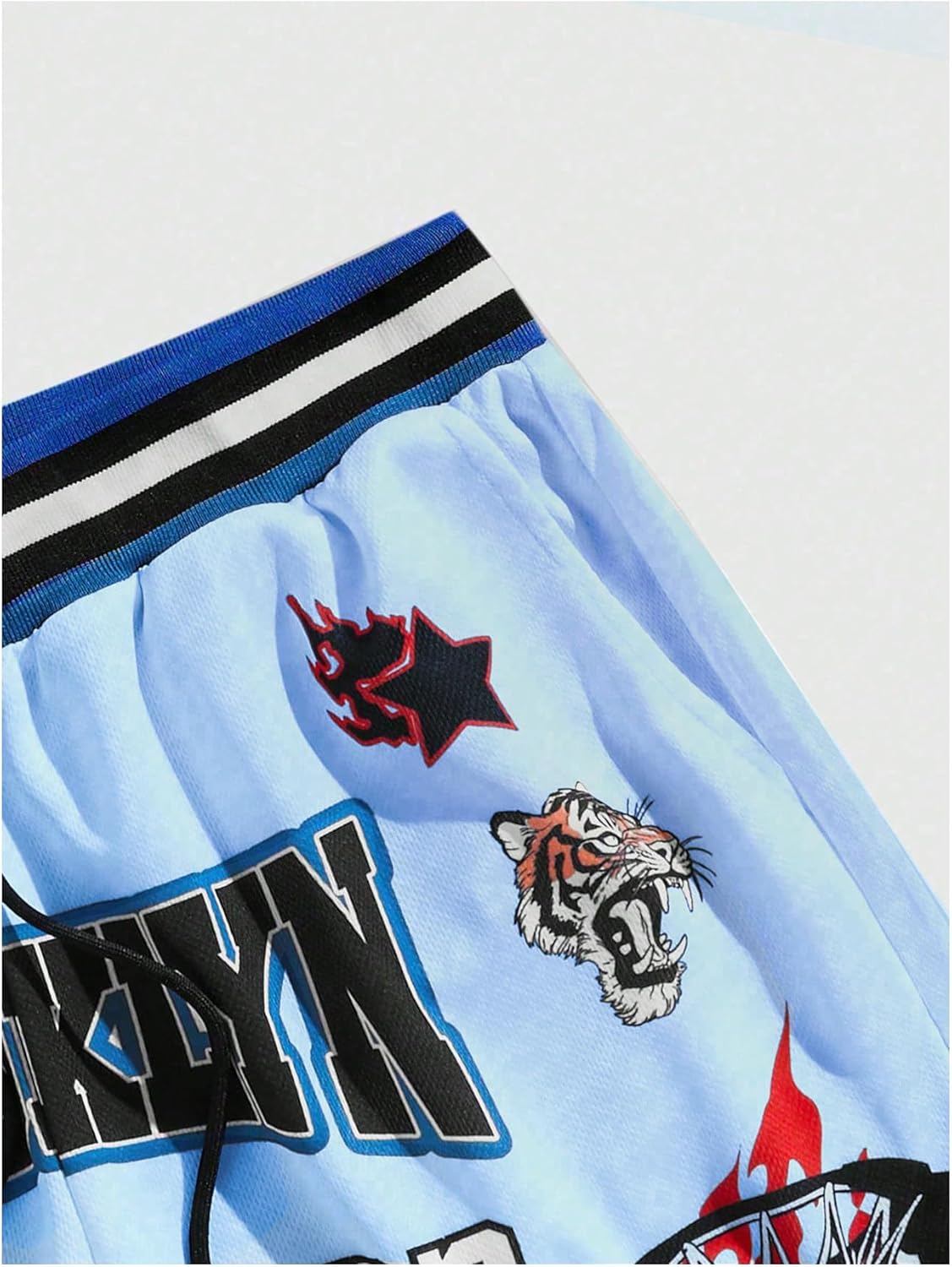 Men's Y2K Graphic Basketball Shorts Striped Trim Drawstring Waist Workout Drippy Shorts - Image 4