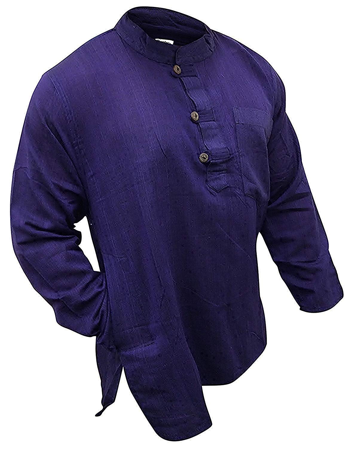 SHOPOHOLIC FASHION Mens Light Weight Hippy Festival Plain Grandad Shirt, (Purple/3XL)