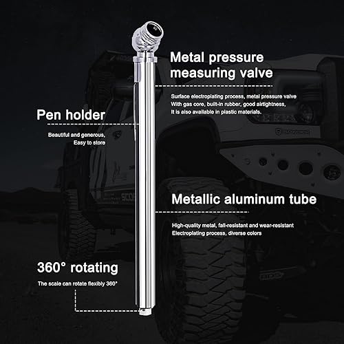Miniatura 3 de 2 manómetro de presión de neumáticos de lápiz (10-75 PSI), cuerpo de acero inoxidable, cabeza de metal cromado resistente para automóviles,