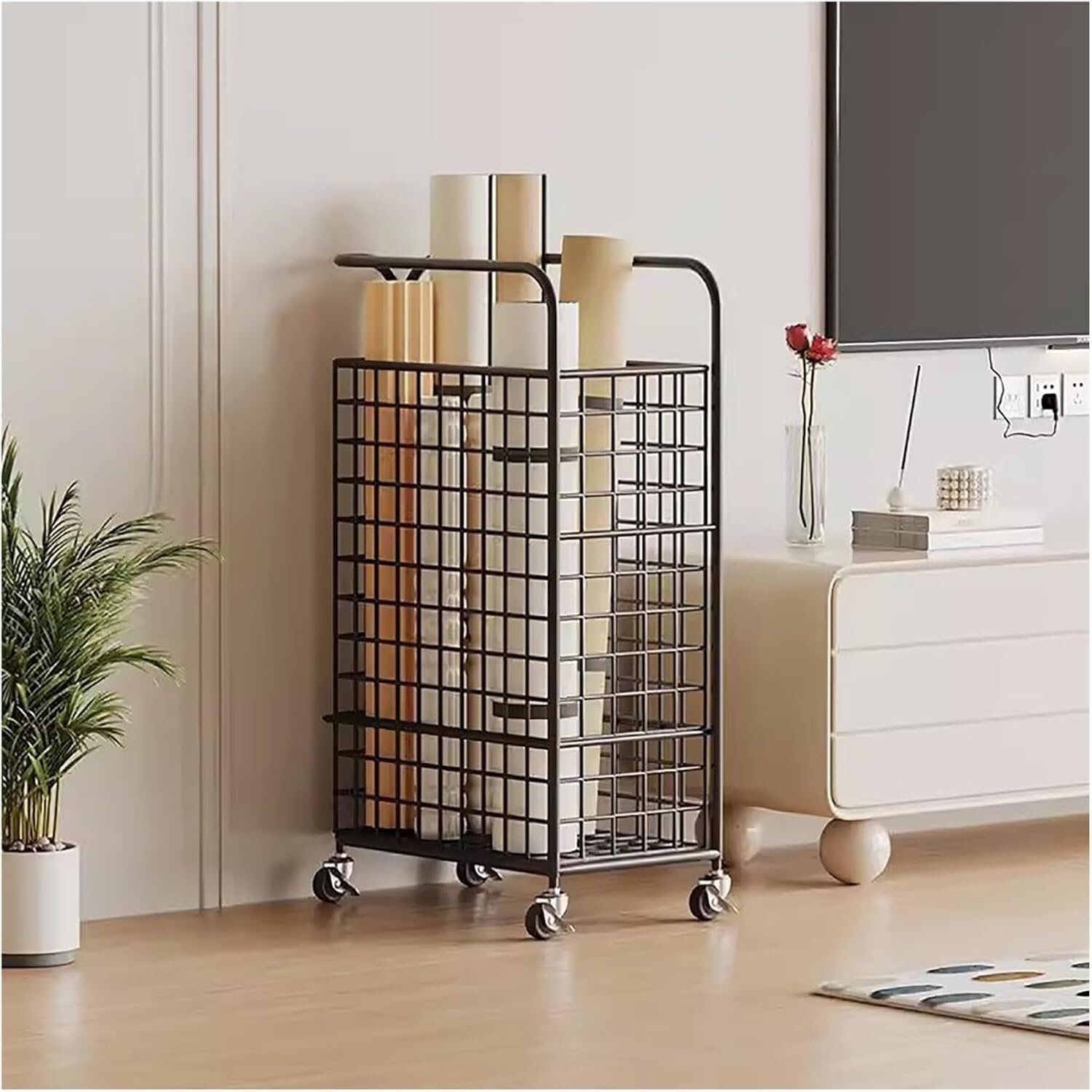 CGCSYZ Yoga Mat Storage Rack Yoga Mat Rack With Wheels, Storage Rack Holder For Foam Roller/Yoga Mats, Home Multifunctional Storage Organizer Fitness Organizer (Black)