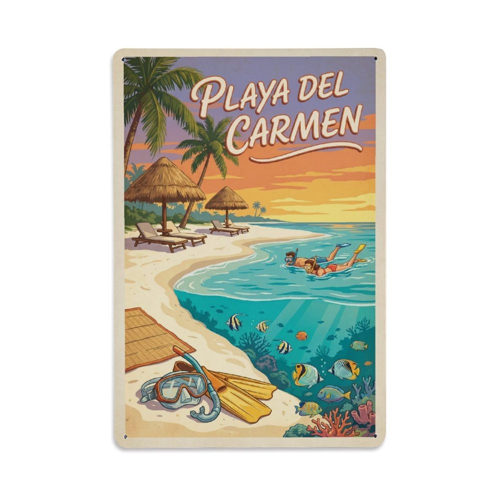 Metal Tin Sign Retro Mexico Playa Del Carmen Travel