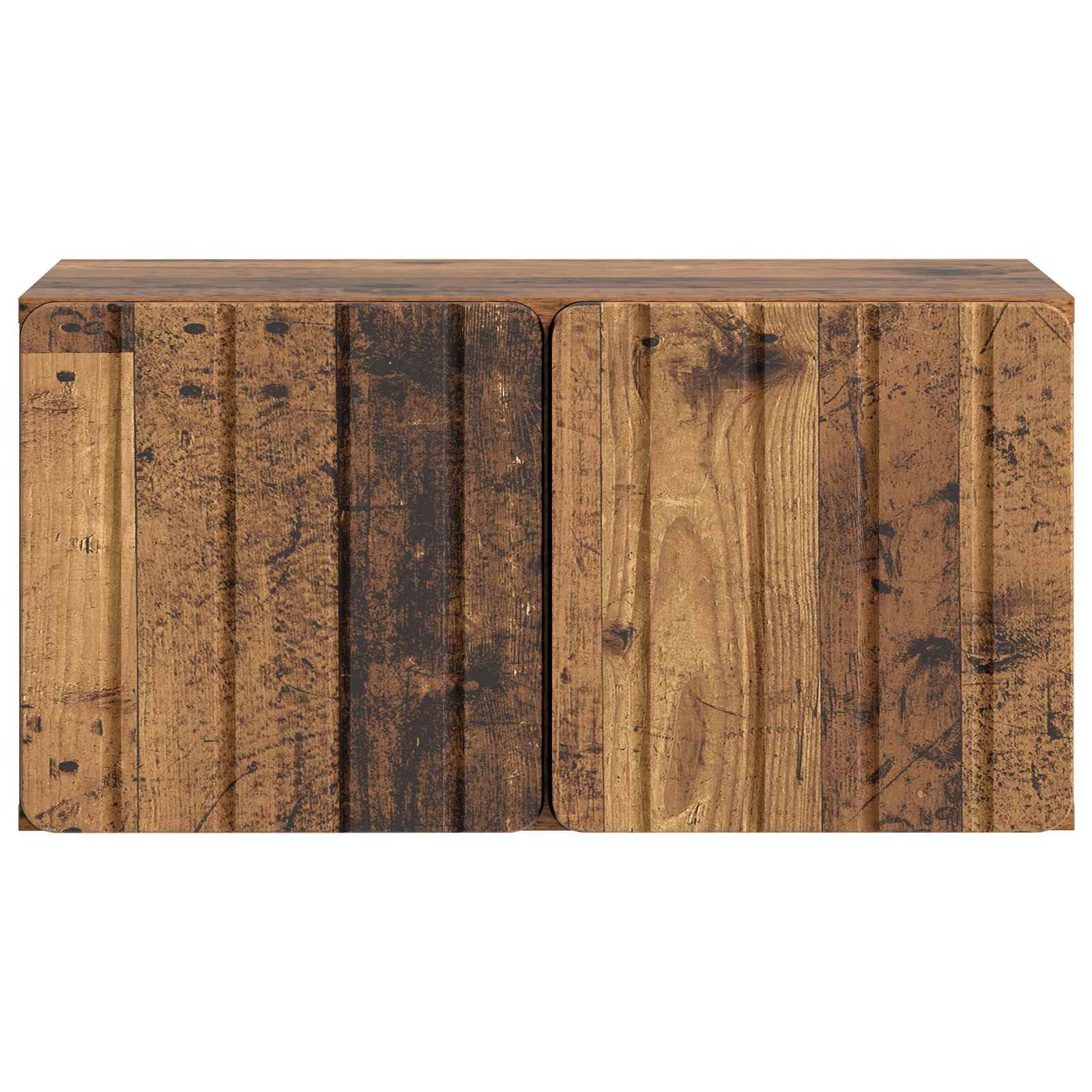 Mobile Porta TV da Muro in Legno Antico 59,5 x 31 x 30 cm con 2 Ante a Cerniera Girevole 90°, Supporto Sospeso Salvaspazio per Soggiorno Moderno, Consolle Armadietto Scaffale Versatile