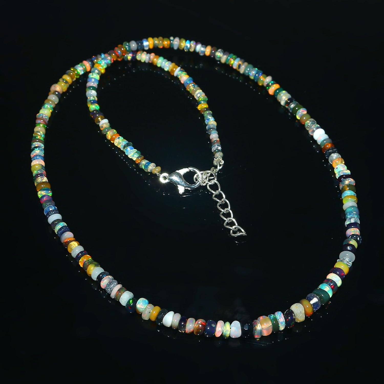 925 Sterling Silver Genuine Fire Opal Beaded Strand Gemstone Necklace Gift For Men/Women Jewelry