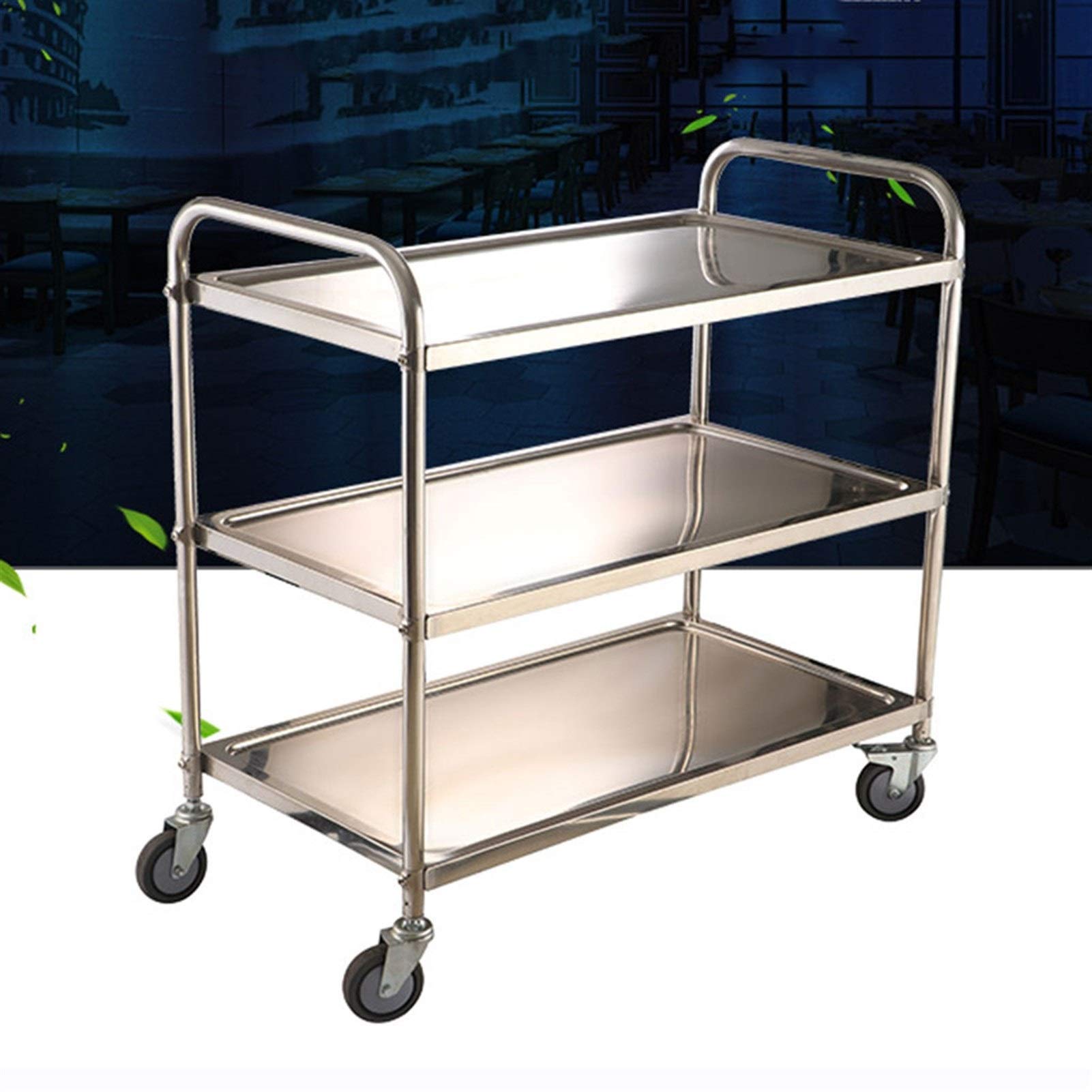 Carrello da bar in acciaio inox con 3 ripiani e ruote, carrello da portata per cucina, catering, portabottiglie portatile