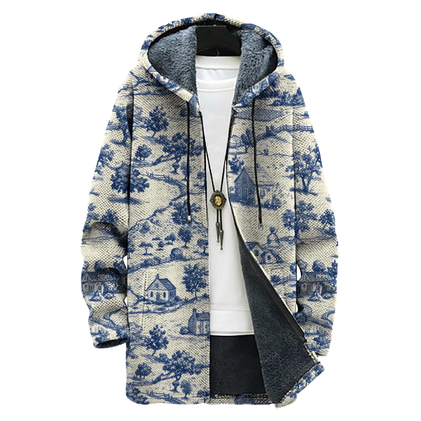 Mens Hooded Cardigan Zip Up Long Sleeve Sweater Hoodie Winter Plus Size Coat with Pockets