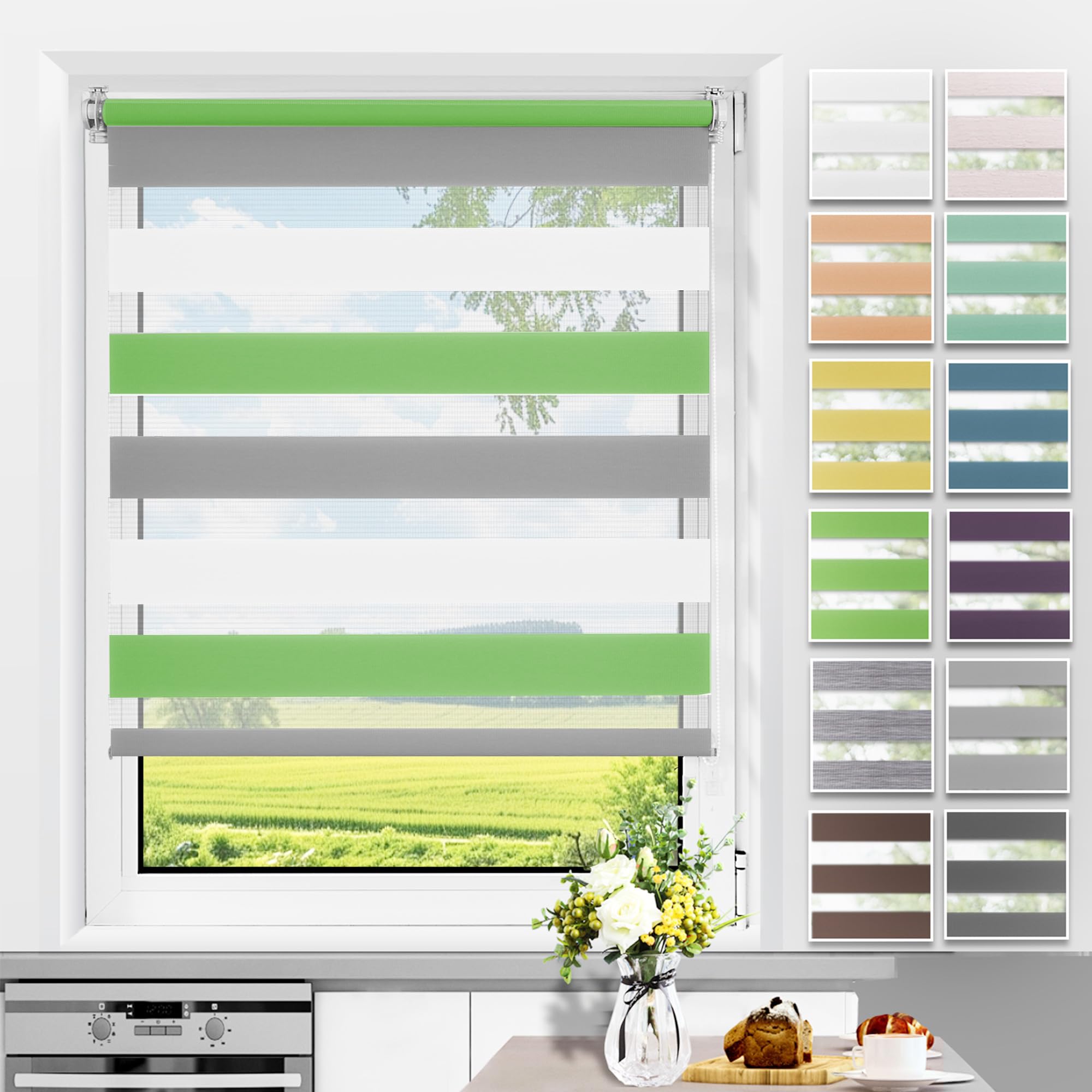 Allesin Doppelrollo Klemmfix ohne Bohren & mit Bohren, Duo Rollos für Fenster und Tür, Klemmrollo Fensterrollo lichtdurchlässig, Sichtschutz und Sonnenschutz