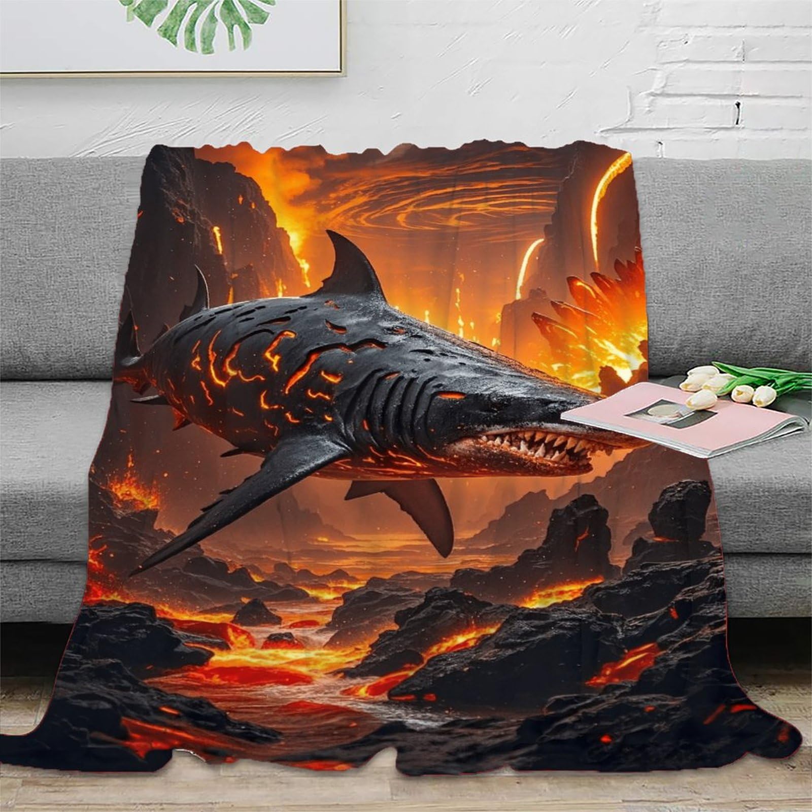 EMYXPAQM Fleece Throw Blanket Shark Pattern for Couch, Sofa, Bed, Fluffy, Shark Lava Blankets, Soft & Warm, Gifts for Couple, Boyfriend, Girlfriend, Husband, 60x80inch(150x200cm)