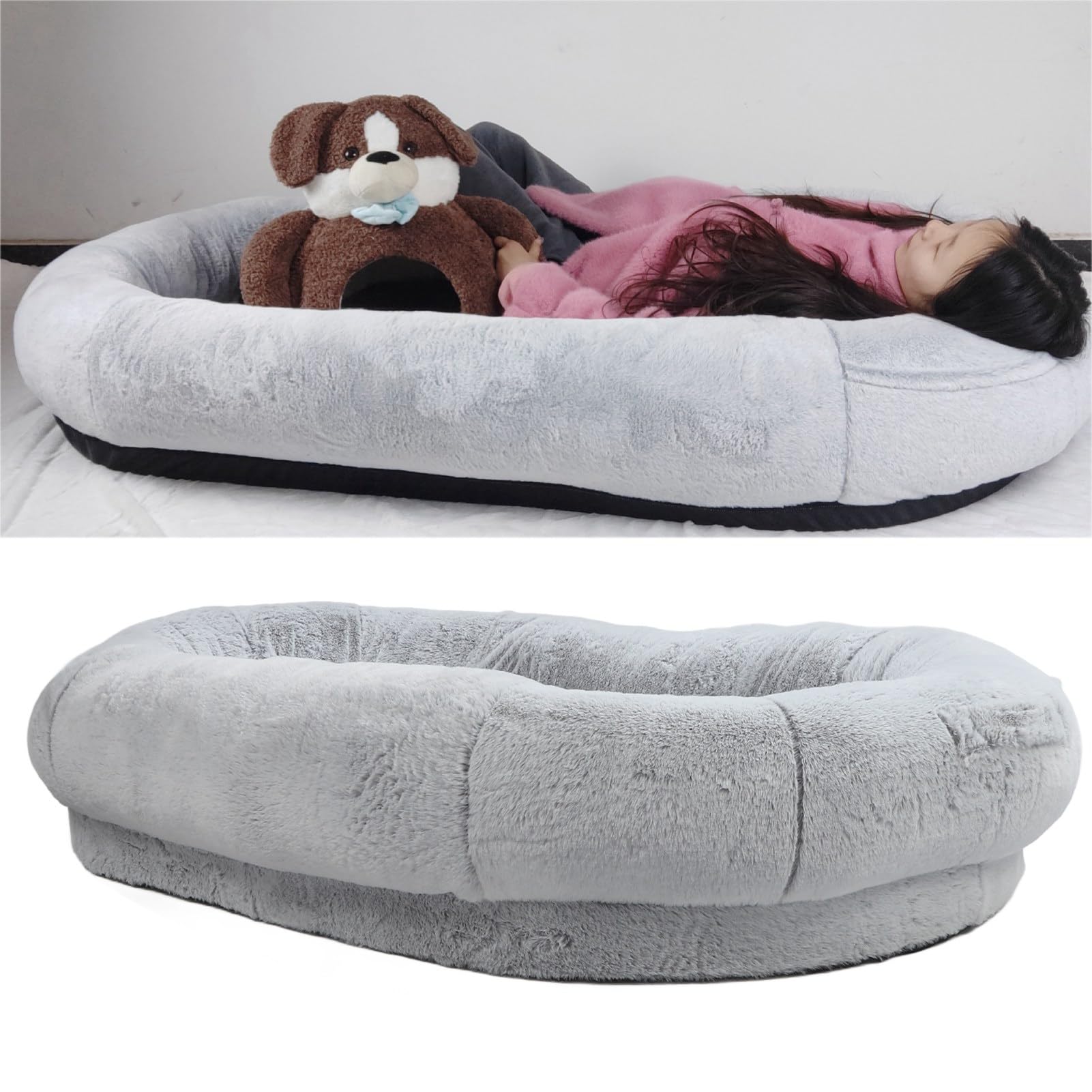 Cuccia per Cani Umani, Spaziosa Cuccia Ergonomica Extra Large per Cani in Memory Foam, Divano Ortopedico per con Fodera Lavabile Rimovibile, Tasca Portaoggetti e Fondo Antiscivolo per