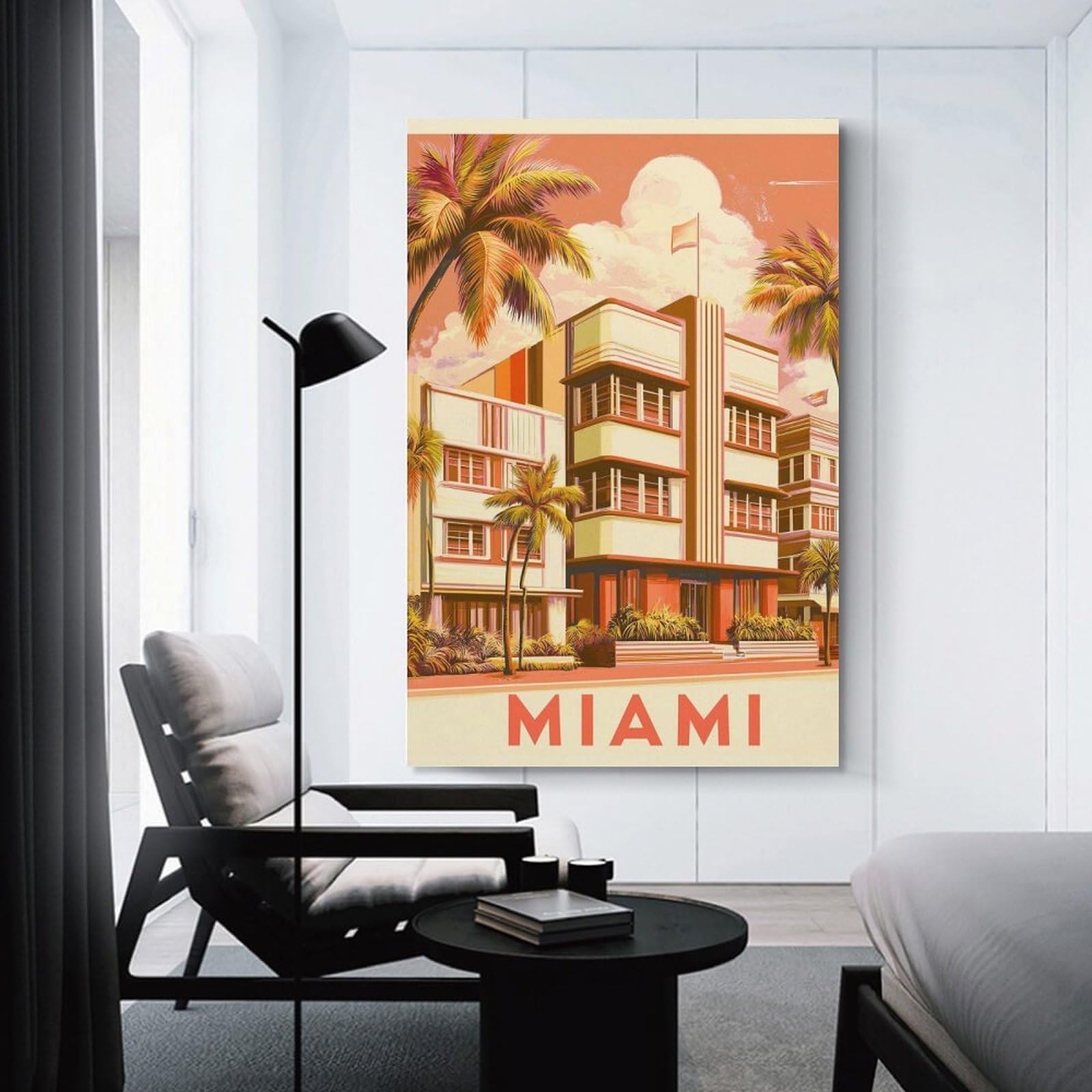 Junmoney Miami Art Deco Travel (2) Canvas Wall Picture, 24x36inch(60x90cm), for Bedroom Walls, Guest Spaces Or Lounges, Stylish Decor for A Restful Room Update
