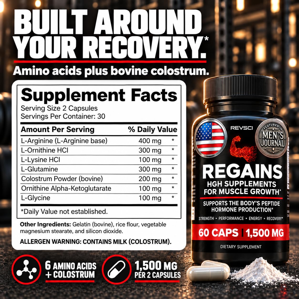 HGH Supplements for Men & Women - Regains Anabolic HGH Peptides for Muscle Growth, Muscle Recovery & Muscle Builder for Men, Natural Human Growth Hormone Booster & Post Workout Supplement, 60 Pills — Amazon image 6