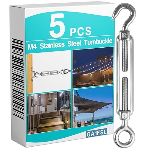 Gancho y ojo para tensores resistentes paquete de 5 tensores de acero inoxidable M4 304 para cables de alambre cable guía de luz de cuerda de