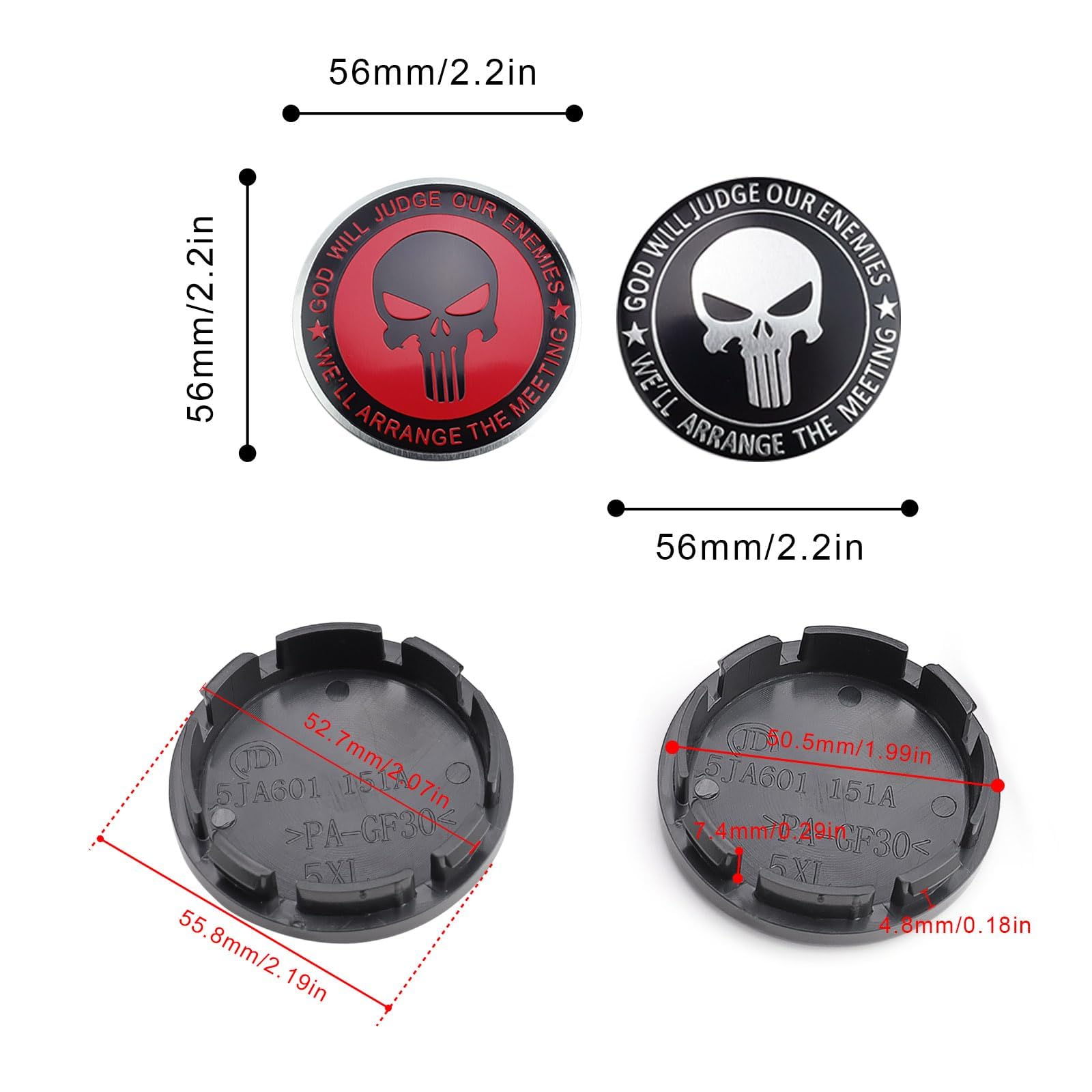4 Stück Radkappen, Felgenkappen, Nabendeckel OD 60mm ID 56mm, Universal ABS Schwarz Nabenkappen