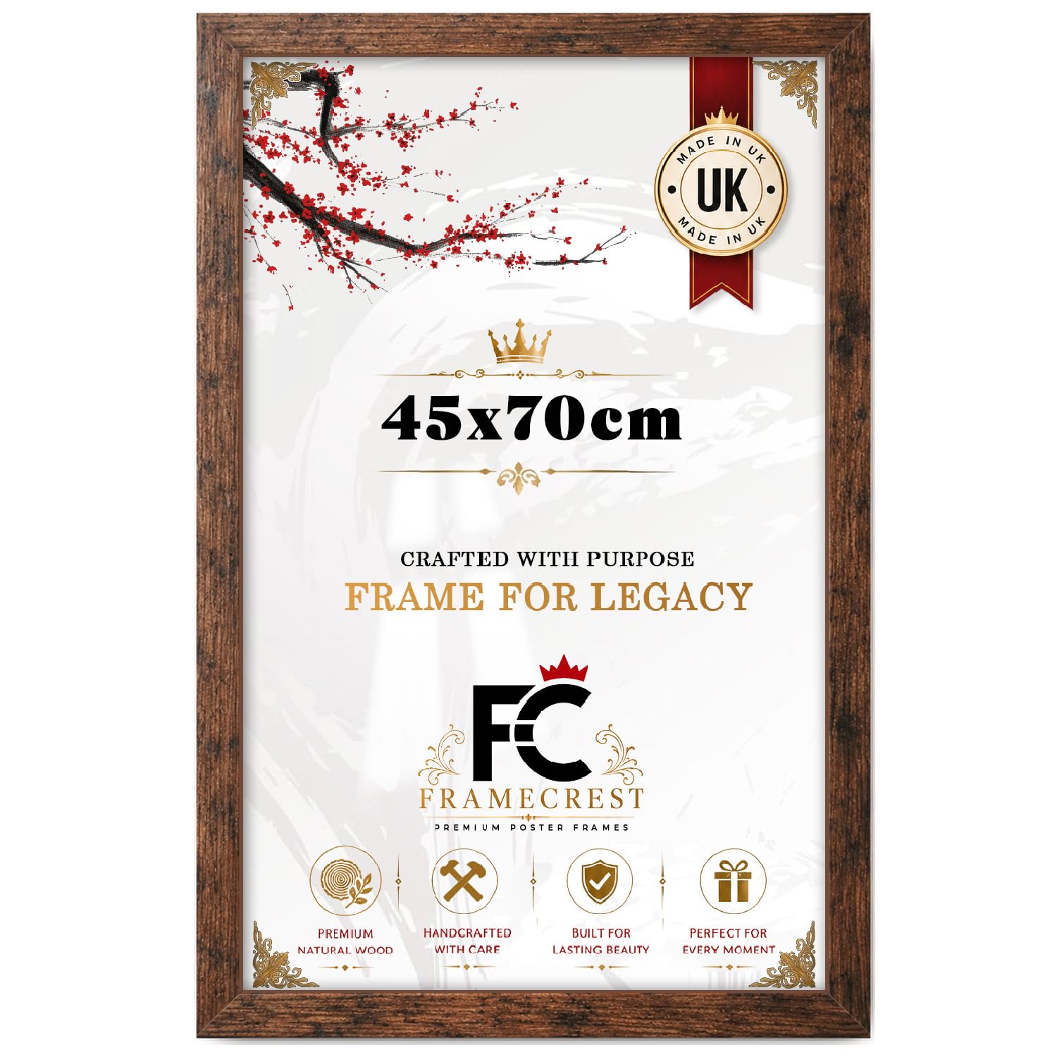 FRAMECREST Stunning 45x70cm MDF Poster/Photo Frame | Solid Engineered Wood/MDF Crystal Clear HD Perspex | Living Room & Office Wall Gallery Décor - [Rustic]
