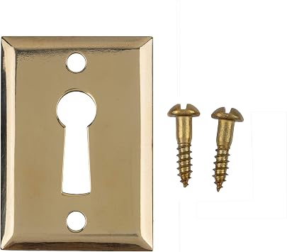 Heavy Stamped Brass Decorative Door Keyhole Cover | 1-3/4" H x 1-3/16" W | Keyhole Escutcheon Plate for Cabinet Door, Dresser Drawers, Desk | Antique, Modern Furniture Hardware | UA-85PB