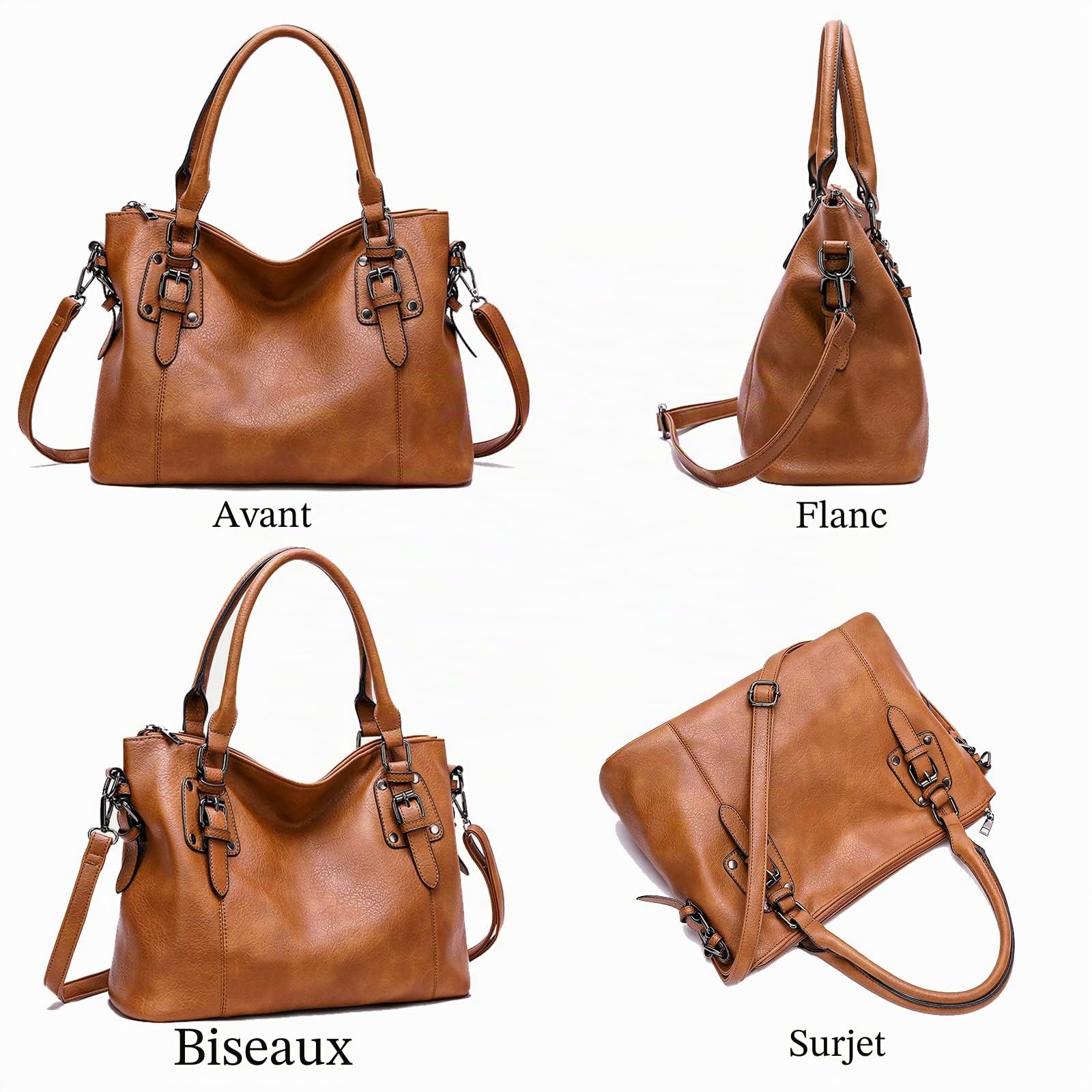 Sac à main pour femme en cuir souple rétro vintage avec poignée sur le dessus et poche