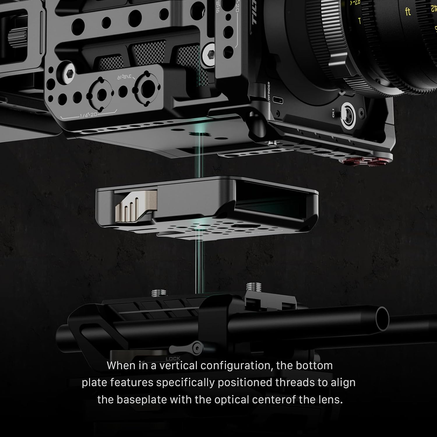 Išsamus view of the side plate on the Tilta Full Camera Cage, illustrating the integrated SSD mounting slot and its dimensions.
