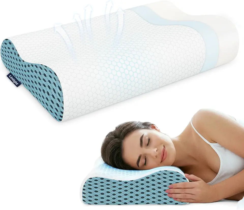 Travesseiro Cervical Ortopédico Viscoelástico 45D Espuma Respirável e Hipoalergênica 55x35cm Azul Branco
