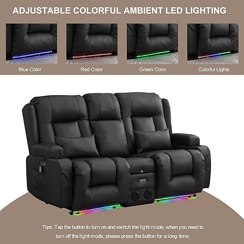 Miniatura 9 de TUNYI Sofá reclinable eléctrico con masaje y calor, asiento de cine en casa con consola, sofá biplaza reclinable RV con