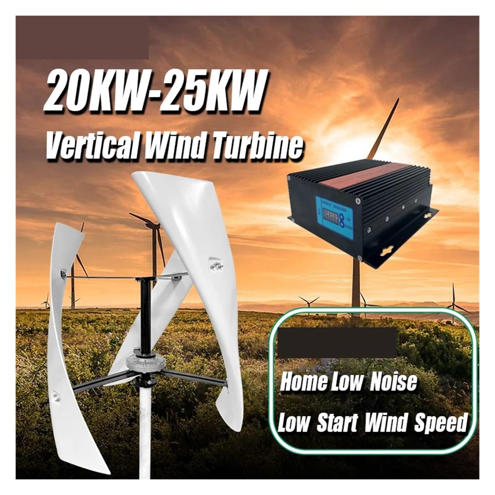 Turbina eólica de eje Vertical, generador Vertical de 25KW y 20KW, 12V, 24V, 48V con controlador de carga MPPT for uso doméstico, carga híbrida para generación de energía de emergencia(Wind turbine on