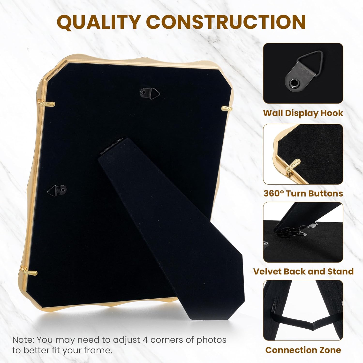 Axeman 8x10 Enamel Picture Frame with Mat for 5x7 Photo|Tempered Glass|8 x 10 Modern Ornate Photo Frame with Gold Metal Edge Velvet Back for Tabletop and Wall Mount Display, Navy Blue
