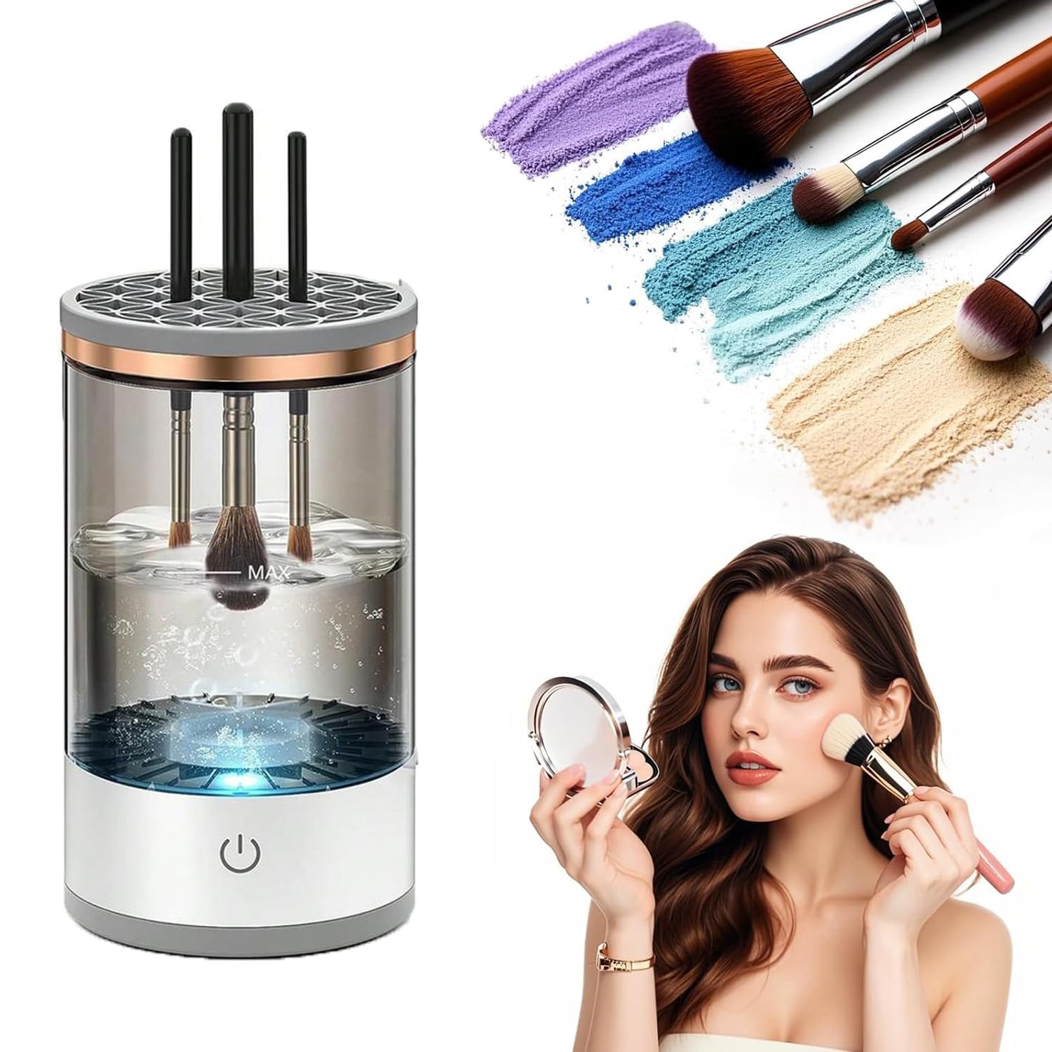 Makeup Brush Cleaner Machine Electric Automatic Cosmetic Brush Cleaning Bowl USB Powered Portable Quick Dry Professional Beauty Tool for Foundation, Powder, Eye shadow Brushes Home & Travel Use-image-6