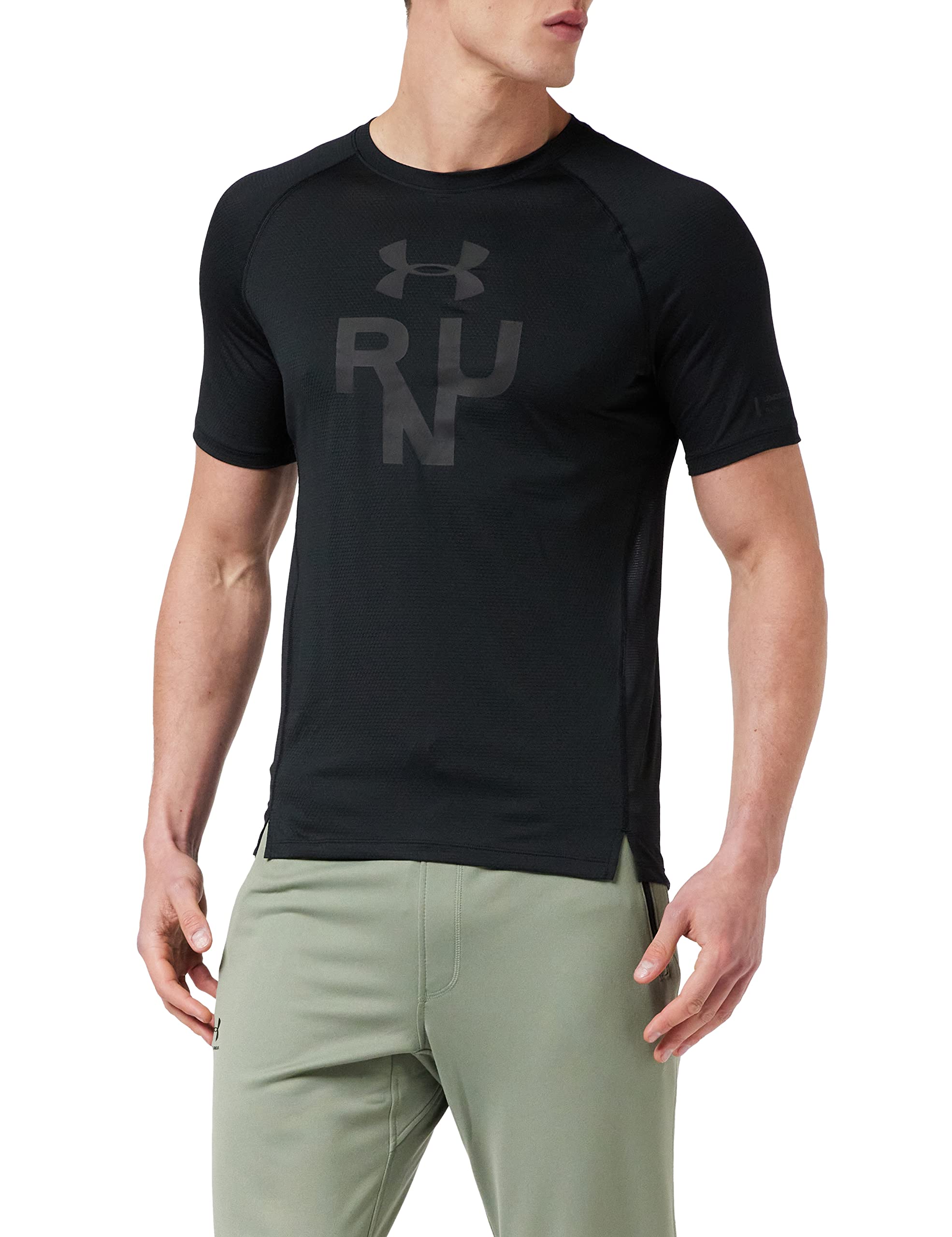 Under Armour Men Qualifier Glare Shortsleeve Short-Sleeve Shirt - Black/Reflective (001), Large