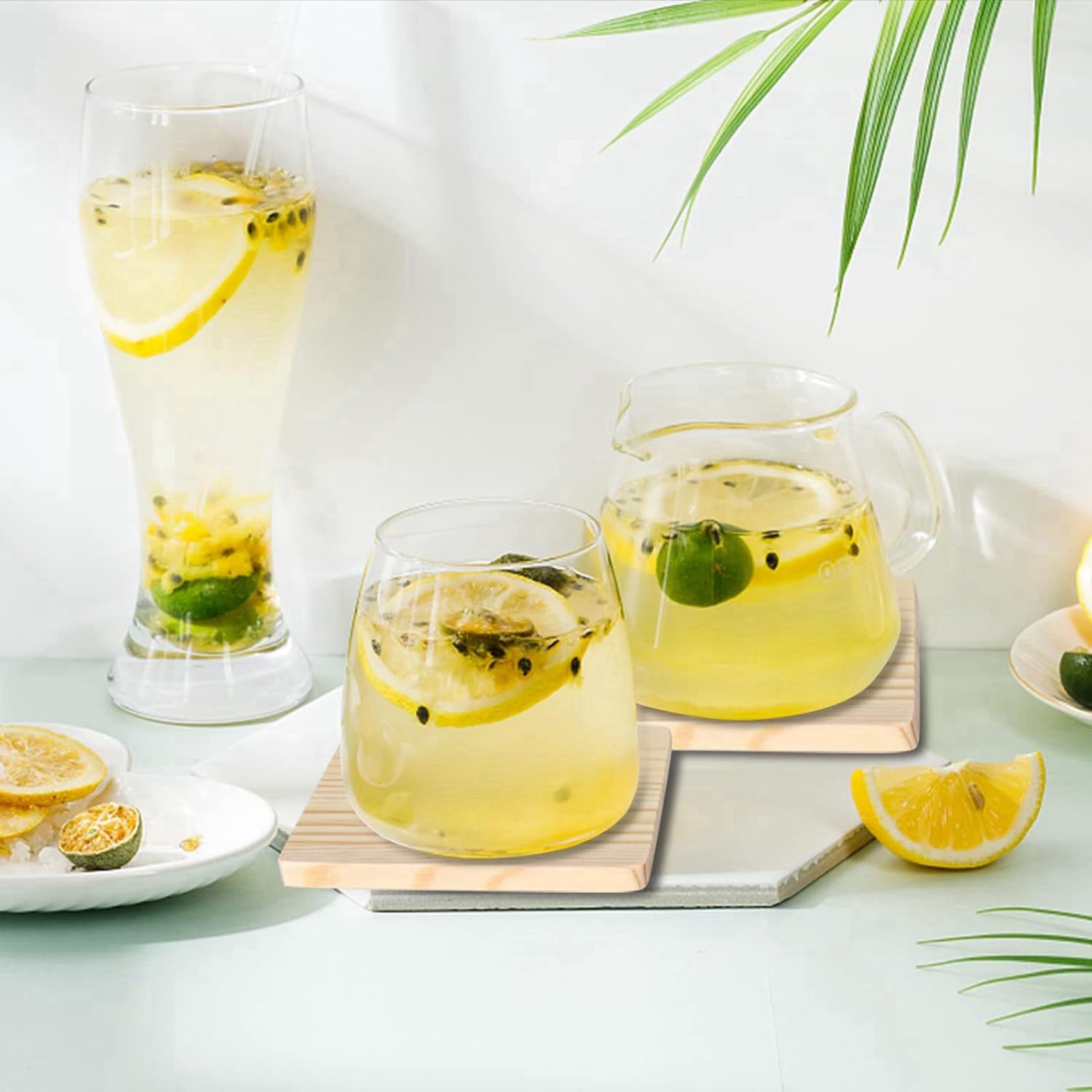 Paquet de 50 sous-Verres en Bois Brut, sous-Verres en Bois Vierges de 4 Pouces, sous-Verres Artisanaux avec Points CarréS en Silicone AntidéRapants
