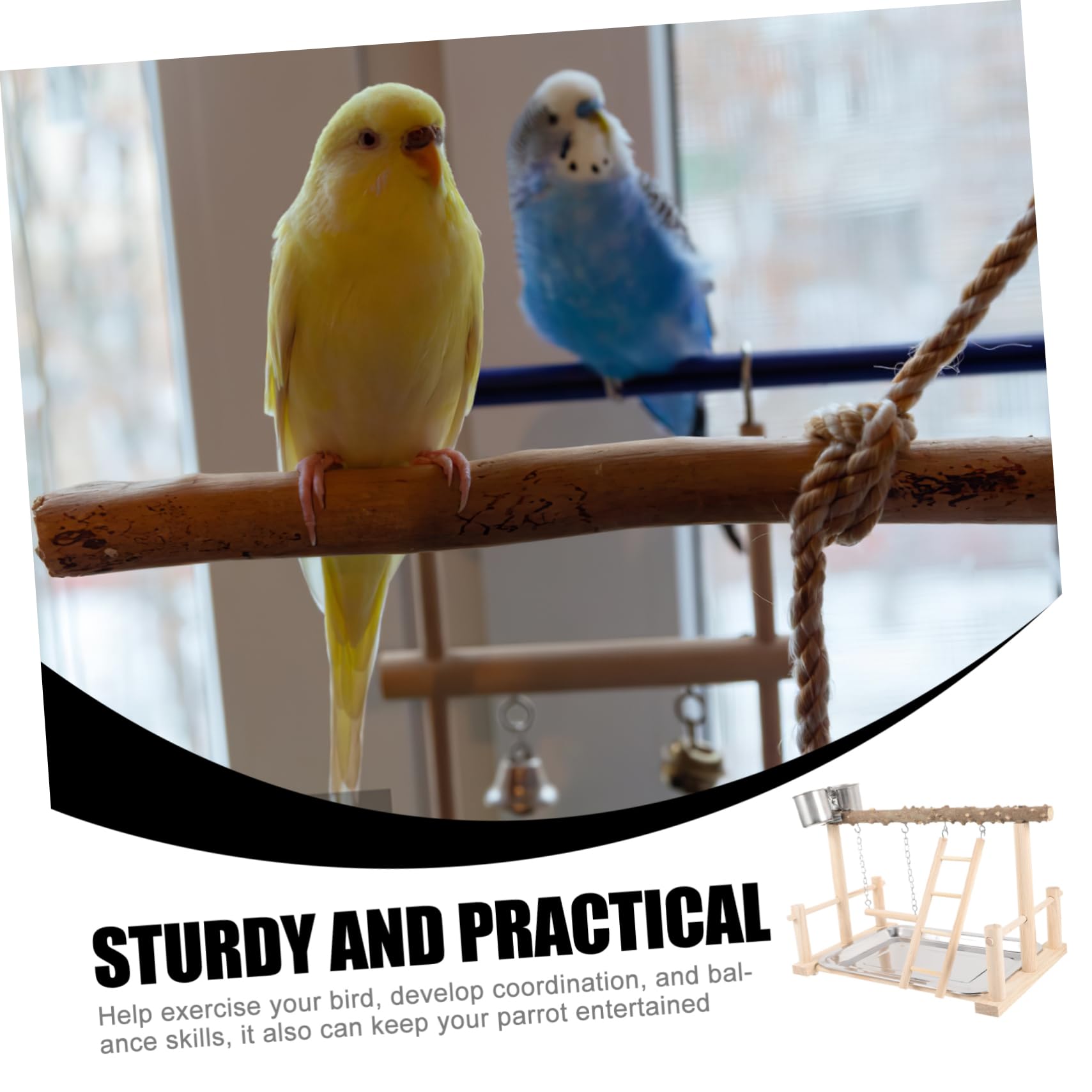 1satz Parrot Perch Stand Aus Holz Mit Futterbechern Und Leiter Für Vogelspielplatz Spiel Und Ruhebereich Im Käfig Interaktive Plattform Für Papageien Und Wellensittiche