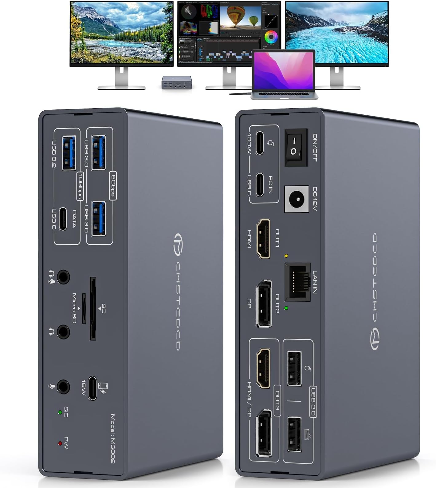 Displaylink Docking Station 3 Monitors HDMI DP,19-in-1 USB C Laptop Docking Station Triple Display 4K 60Hz with PD100W,10Gbps USBC/A Ethernet/Card Readers/Audio for M1 M2 M3 M4/Mac & Windows