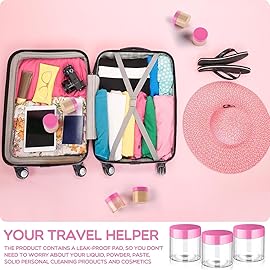 SATINIOR 12 Pack 2 oz Plastic Container Jars with Lids Round Clear Travel Cosmetic Container Slime Jars for Toiletries, Lotion, Cream, Ointments, Makeup, Rhinestone, Samples, Kitchen Storage(Pink)