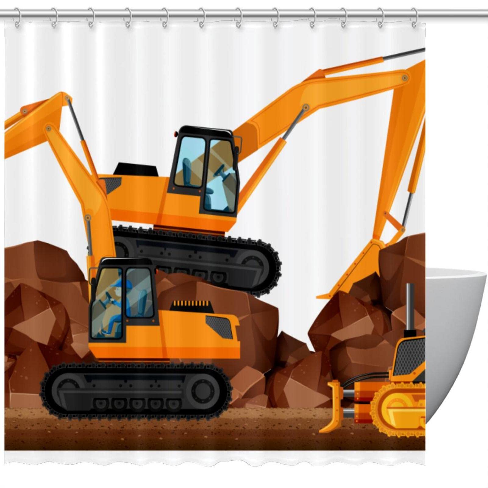 Construction Vehicles Working at Site Shower Curtain with Hooks
