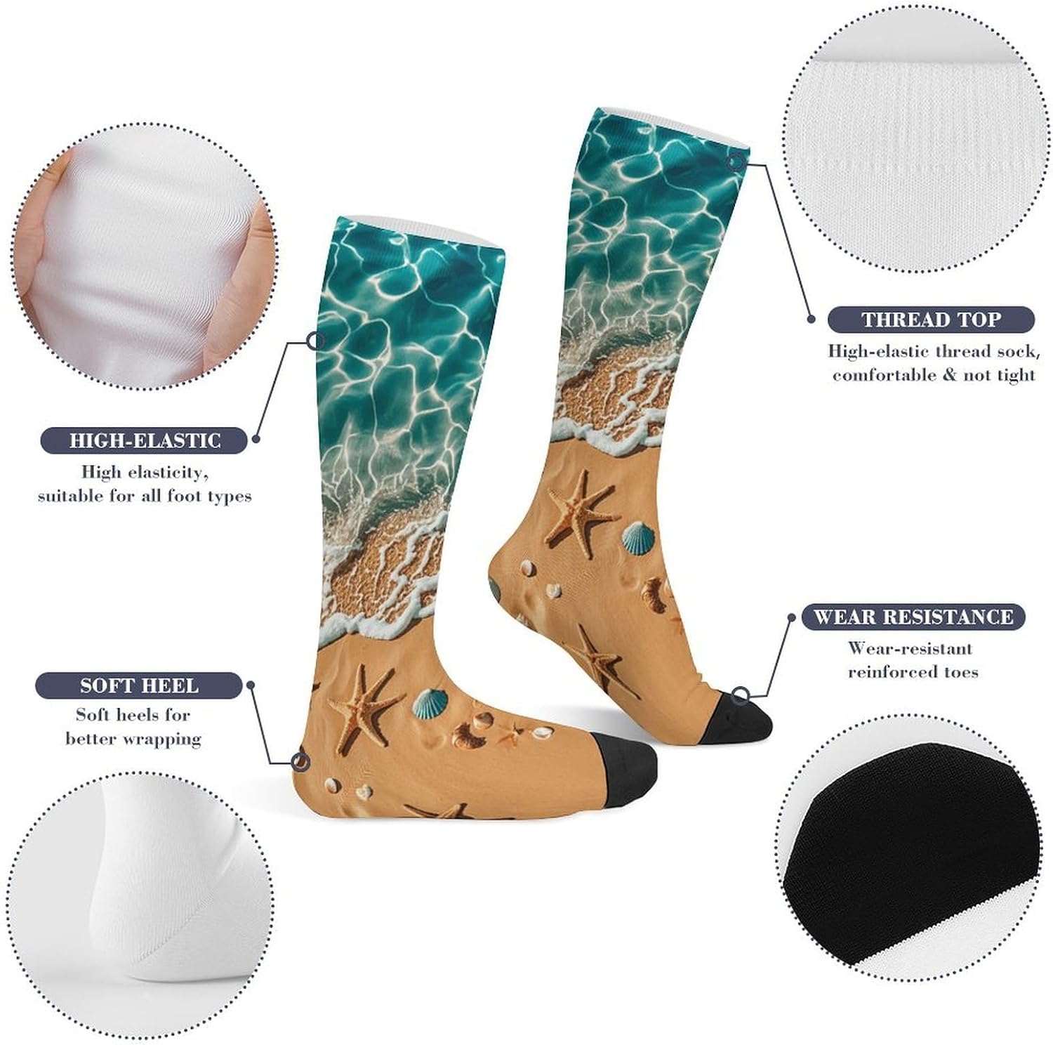 Ocean Starfish Knee High Soccer Socks Moisture Wicking