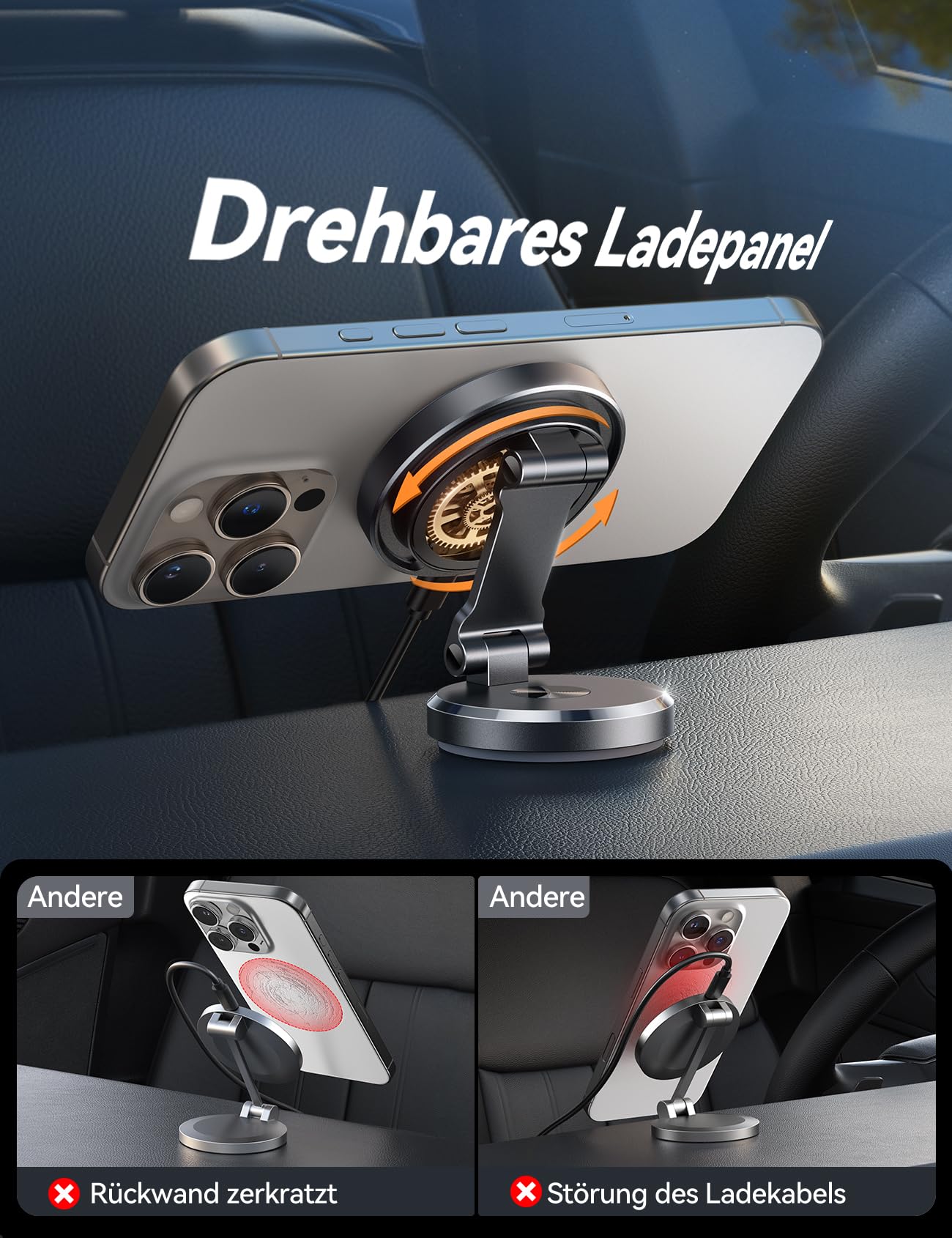 JOYROOM 15W für Magsafe Autohalterung mit Ladefunktion [Doppelseitiges Dreh-Rotation] Auto Handyhalterung Magsafe für das Armaturenbrett, Handyhalterung Auto für iPhone 17 16 15 14 13 12