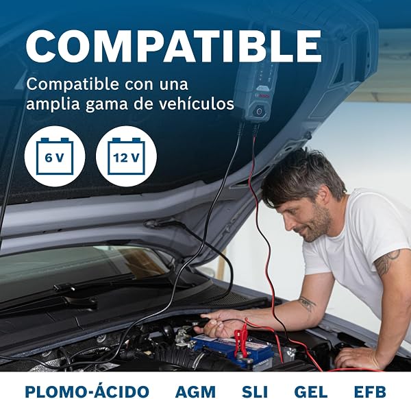 Bosch Cargador de Batería para Coche C30, 3,5 Amperios, con Función de Carga Continua - para Baterías de Plomo-ácido, AGM, Gel, y EFB, 6V/12V - 4