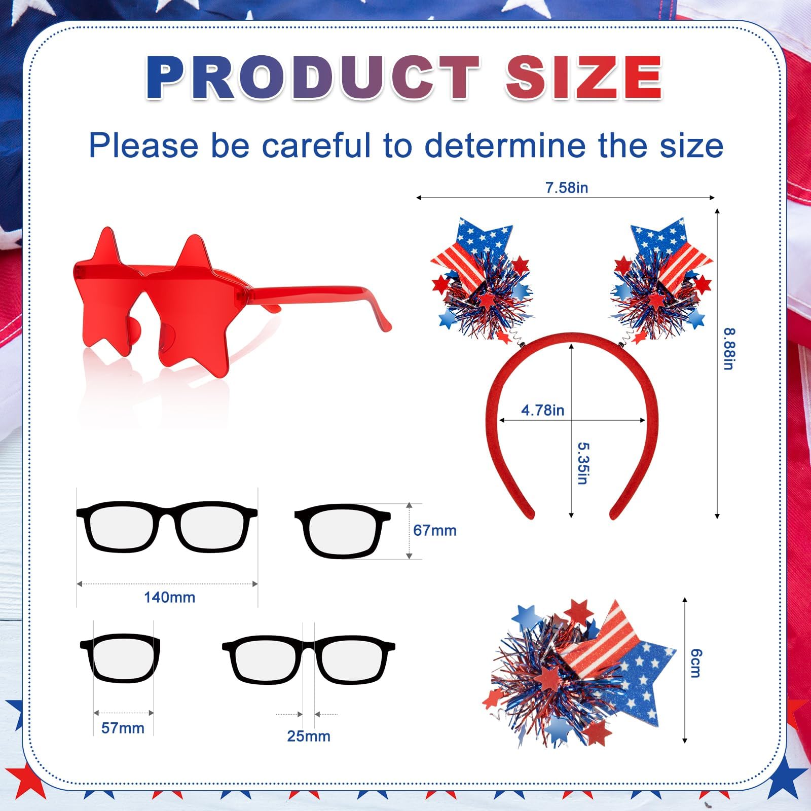 8 Pcs Patriotic Party Accessories USA Flag Headband Star Sunglasses Patriotic Headbands and Sunglasses Set for 4th of July Independence Day Memorial Day Party Favors