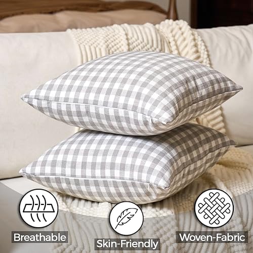 Miniatura 9 de CARRIE HOME Juego de 2 fundas de almohada de 20 x 20 pulgadas, color verde salvia, fundas de almohada a cuadros para exteriores de 20 x 20 pulgadas,