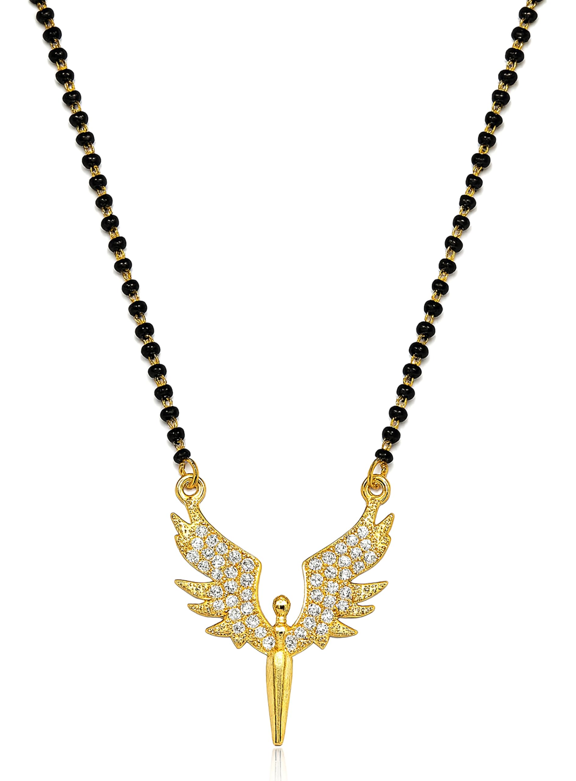 shankhraj mall Gold Plated Angel Wings Mangalsutra Pendant for Women | Black Bead Chain with Blue & Black Stone Work-picture-25