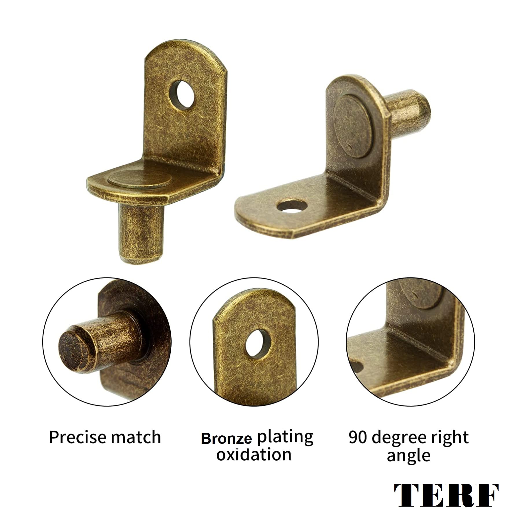 TERF® Traditional Style Antique Bronze Plated L-Shape Bracket Furniture Shelf Support Pegs Push In Pin with Hole for Kitchen Cabinet Wardrobe Bookcase Closet including Fixing Screw - Image 4