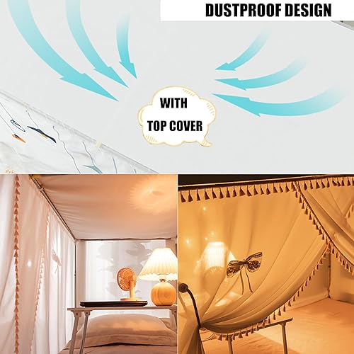 Miniatura 3 de SCMTYWCQ 4 postes esquineros para dormitorio de estudiantes, litera, mosquitera, para cama, cortinas de cama para estudiantes, dormitorio, escuela,