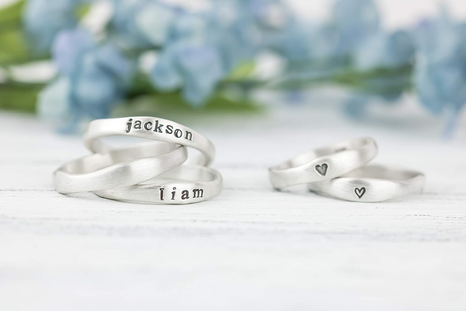 Sterling Silver Name Ring Engraved Stamped Birthday Gift for Mom, Personalized Gift