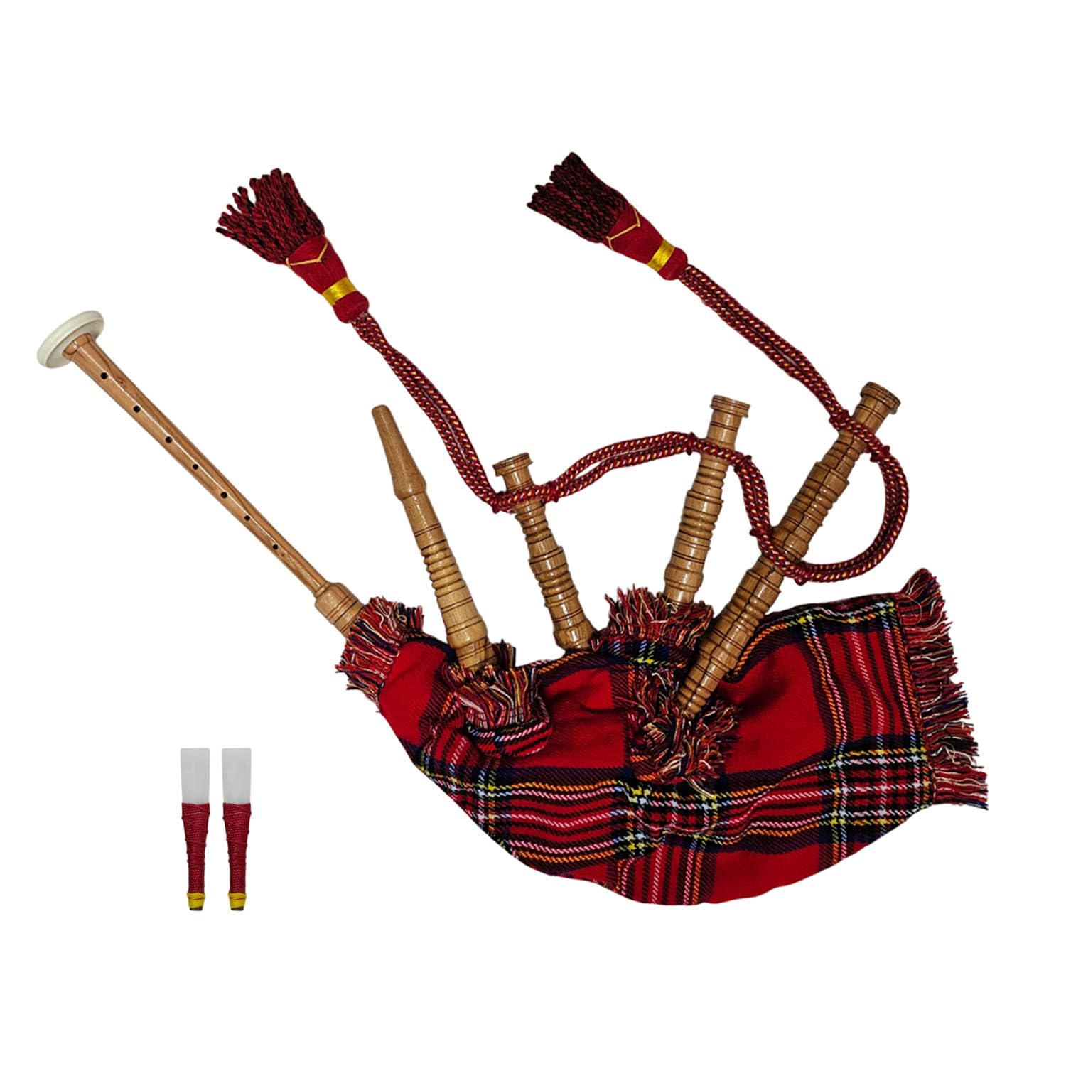 Anfänger-Dudelsack Musikinstrument Royal Stewart Tartan – Cocus-Holz-Finish mit 2 Blättern | Übungs-Dudelsack für Studenten und junge Lernende