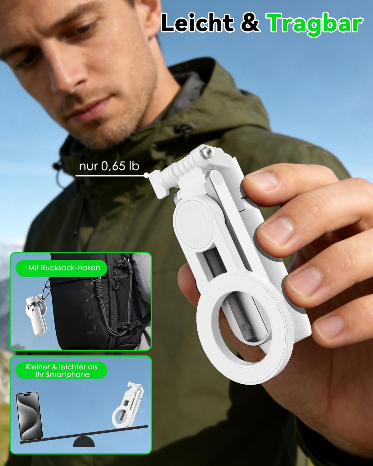CloudValley Treppiede magnetico 4 in 1 multifunzione per selfie, mini supporto portatile tascabile per telefono con telecomando staccabile, compatibile con MagSafe, per iPhone/Android, Travel Vlog