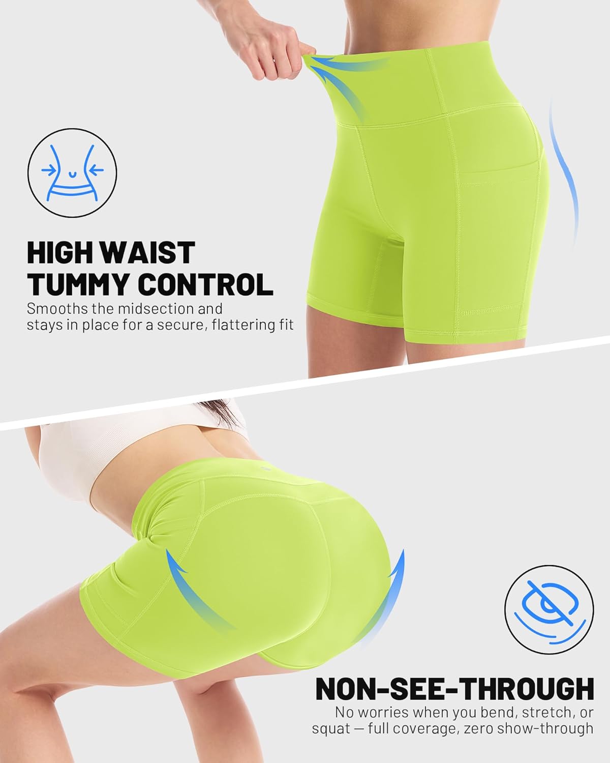 Moozava Women's Biker Shorts 4"/6"/8" High Waisted Tummy Control Workout Gym Yoga Running Volleyball Spandex Shorts 3 Pockets