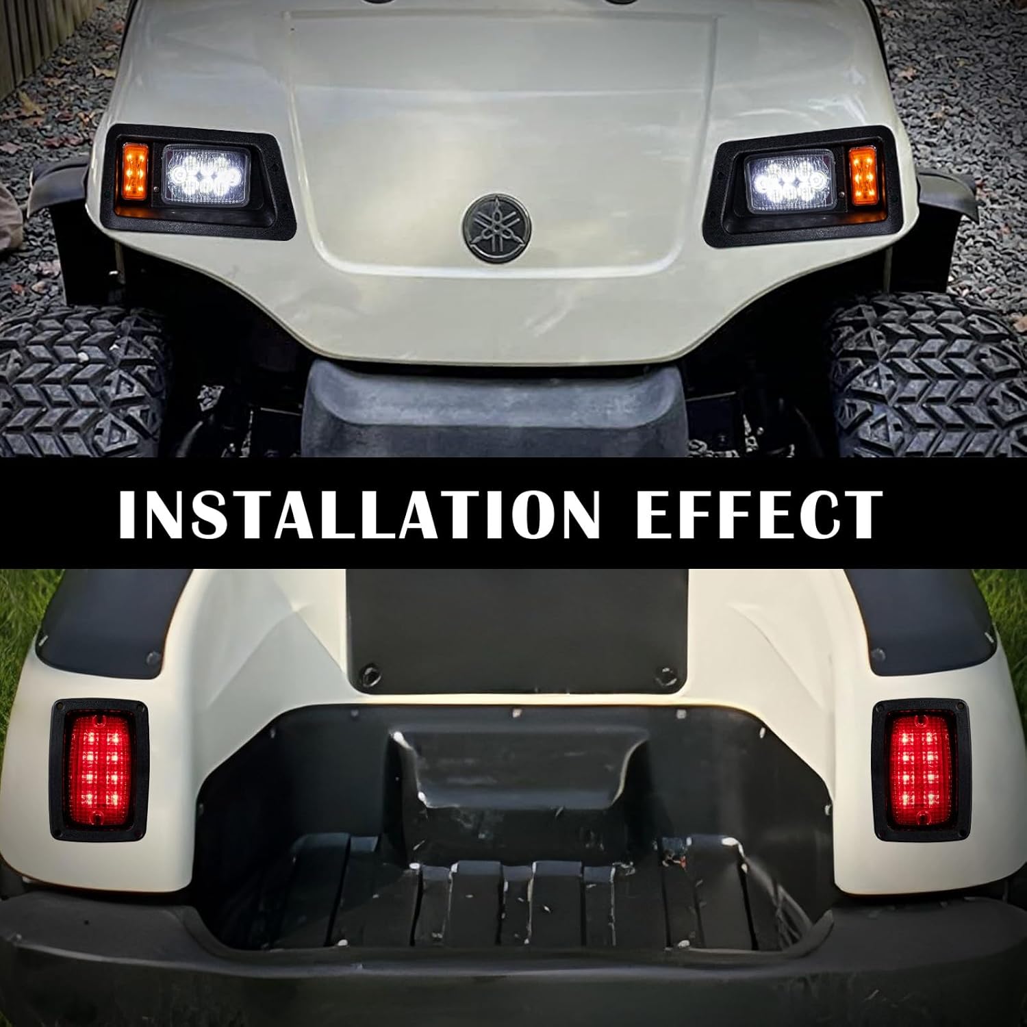 Deluxe Light Kit 48V Fits YAMAHA G14, G16, G19, G22, LED headlight, LED taillight, Upgraded wiring harness, Standard turn signal switch, Horn, Steering wheel cover