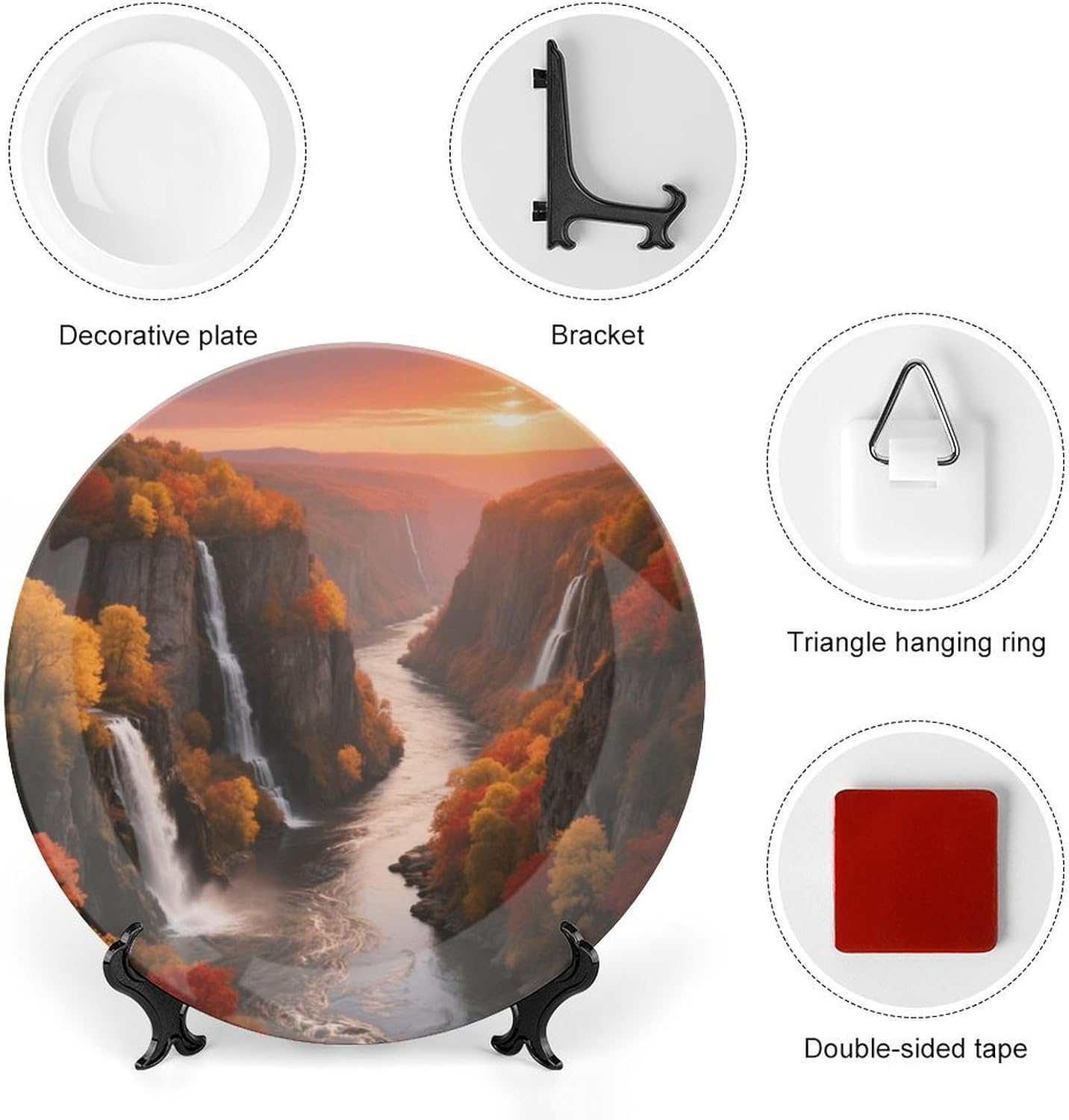 Bone China Decorative Plates Autumn Canyons Ceramic Decorative Plate Wall Decor with Display Stand Ceramic Ornaments for Wall Hanging Decoration